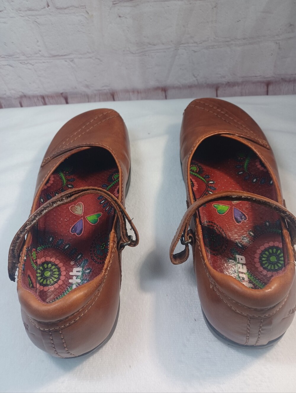 earth leather mary jane brown colorful printed footbed retro comfort shoes Sz 8 - Picture 8 of 15